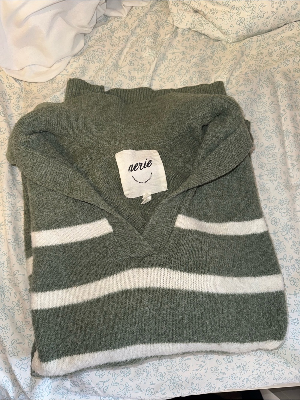 Aerie Green & White Striped Sweater